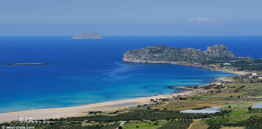 Falasarna beach with golden sand and crystal-clear waters